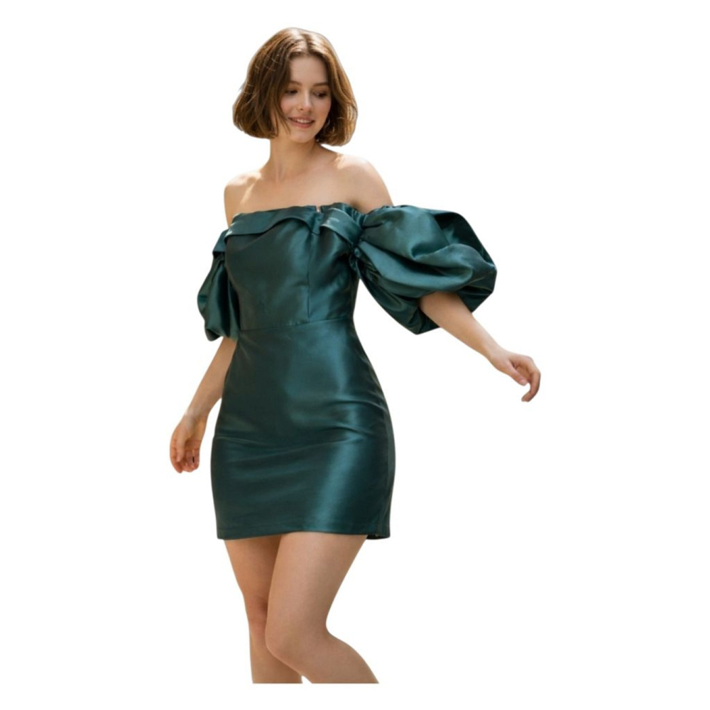 LUXXEL Green Off-Shoulder Mini Dress L